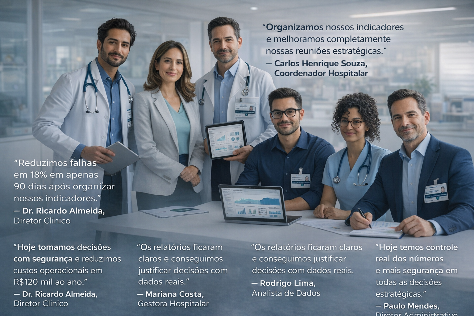 Equipe analisando indicadores hospitalares